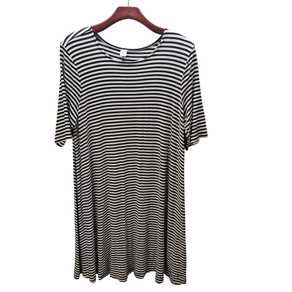 Old Navy Womens Black White Striped Short Sleeve Swing T-Shirt Dress size XL